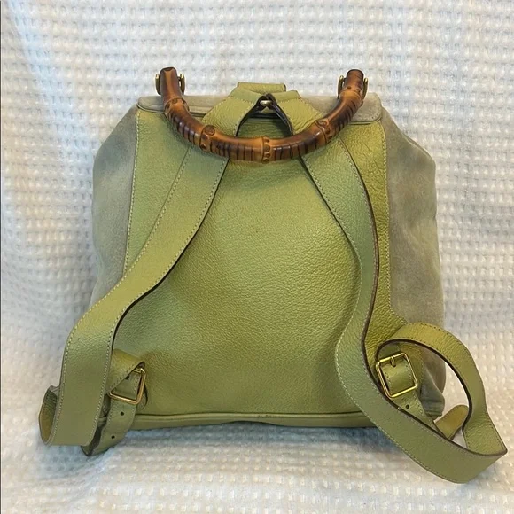Gucci Bamboo Green Leather/Suede Backpack - Picture 4 of 16